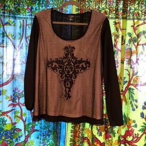 Large Rhinestone Casual Black and White Long sleeve Blouse